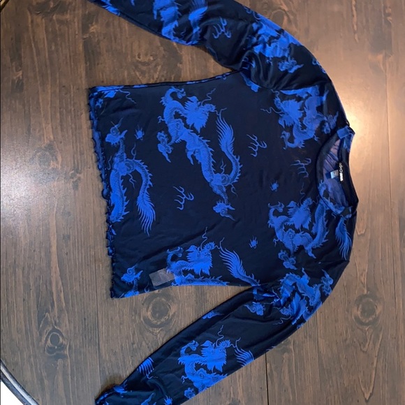Spit Flames long sleeve Mesh Top -Royal/Combo - Picture 3 of 6